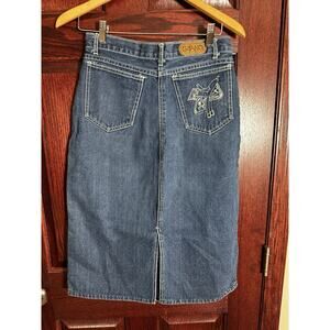Gitano Jean Skirt Size 8/10 Vintage 80s Denim High Rise Saddle Embroidery